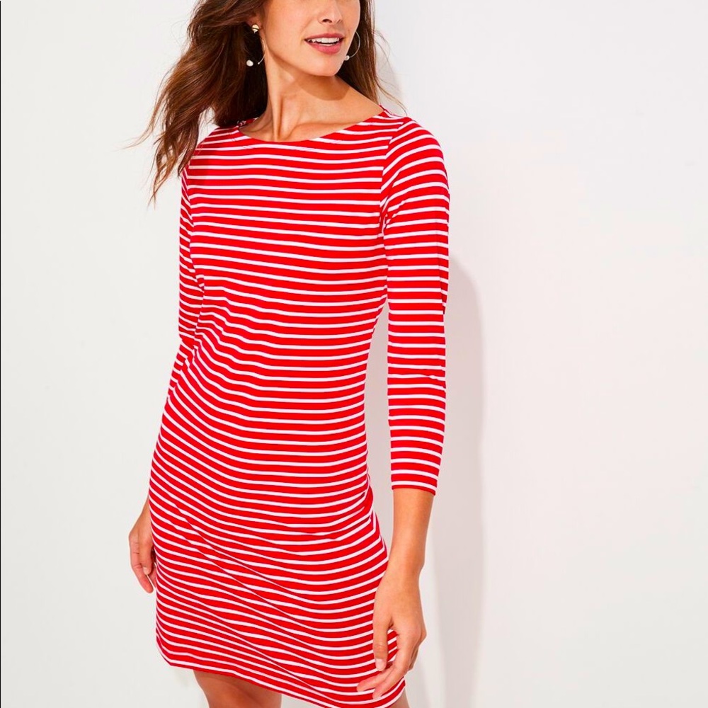 Vineyard Vines S Boatneck Shift Dress in Red Striped Sankaty NWT